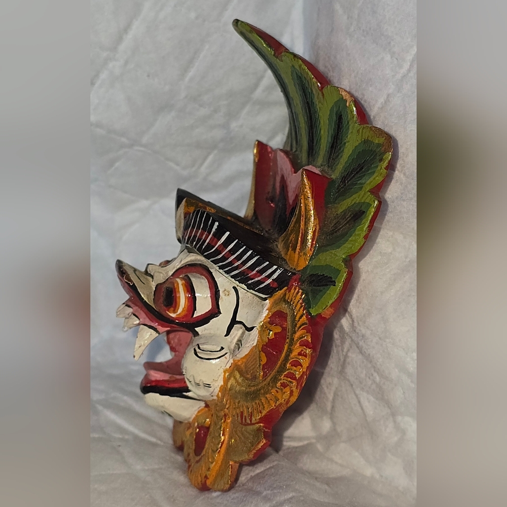 Miniature Indonesian Balinese Polychrome Carved Barong Mask - Picture 2 of 5